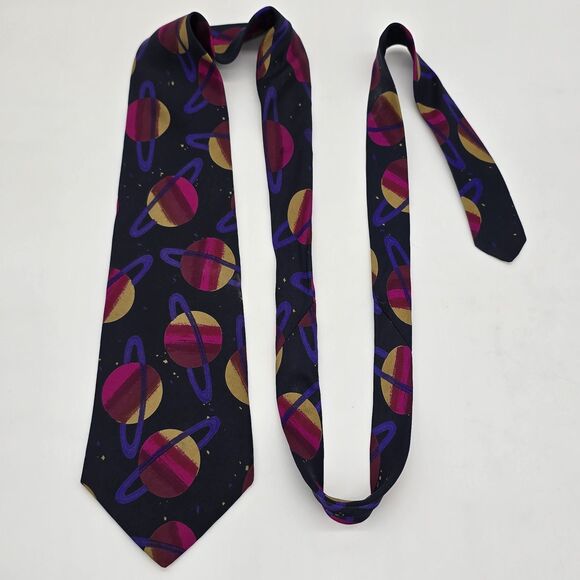 Perry Ellis Portfolio Silk Necktie Saturn Planets - Picture 5 of 5